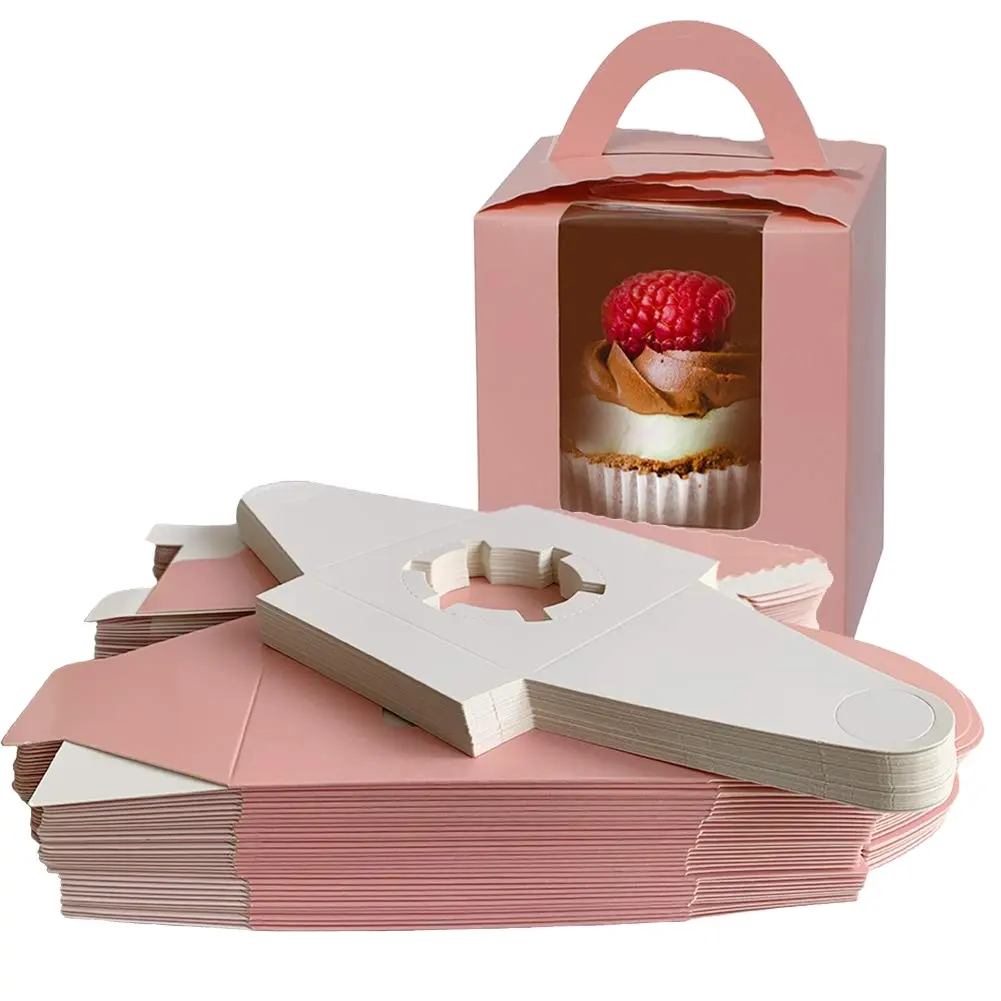 Pvc Clear Pink Candy Cardboard Benutzer definierte Hochzeits torte Verpackungs boxen Food Cupcake Boxen Wellpappe Starre Schachteln CMYK