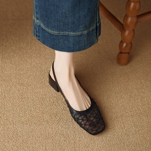 <span class=keywords><strong>Sandali</strong></span> Baotou Intrecciati Estremamente Eleganti con Tacco Grosso in Pelle Sintetica e Rete, Punta Chiusa Perforata, Scarpe Estive da <span class=keywords><strong>Donna</strong></span> - Product Image 4