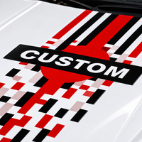 Autocollant de capot personnalisé à rayures de course jaunes et noires : motif à carreaux pixelisés pour coupé sport, graphique de capot en vinyle imperméable imprimé OEM