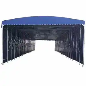 Outdoor customized mobile steel frame structure push and pull tent canopy shed with wheels easy folding Storage Warehouse tent