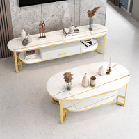 Table basse ovale en métal de style nordique avec espace de rangement, moderne et minimaliste, à double niveau, en marbre, petite table de salon