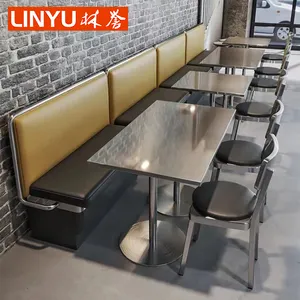 Panama chrome brushed plated SS Stainless steel western pizza canteen restaurant sofa table and chair furniture for bar cafe