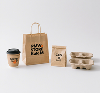 Sac en Papier Kraft Brun avec Poignées, Impression Personnalisée Votre Propre Logo pour Emballage Alimentaire de Restaurant, Restauration ou À Emporter