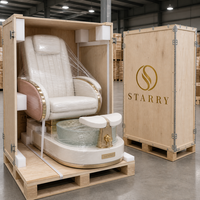 Station de pédicure haut de gamme pour salon de manucure avec siège inclinable électrique, bain de pieds en verre et finition dorée