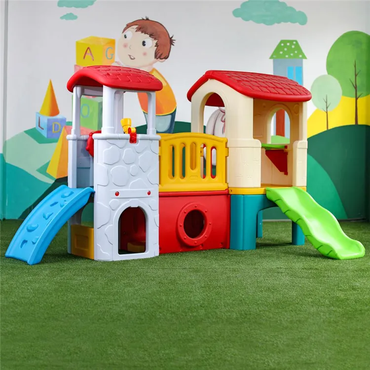 Offre Spéciale enfants jouer maison extérieure petit toboggan en plastique aire de jeux ensemble enfants jouer maison avec toboggan