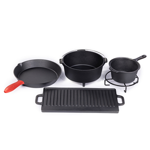 <span class=keywords><strong>Set</strong></span> di Pentole in Ghisa Pretrattata per Campeggio con Scatola in Legno, Ideale per Cucina all'Aperto - Product Image 2