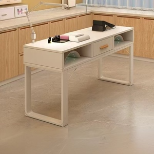 Table de manucure moderne en bois pour salon de beauté, poste de travail individuel avec tiroir de rangement et étagère double - Product Image 2