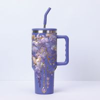 Tasse à café élégante en acier inoxydable de 40 oz avec motif floral rose, poignée, couvercle et paille, isolée, pour la fête des mères, MAMA