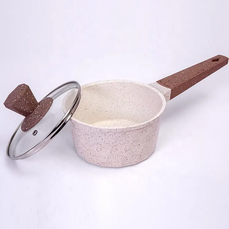 Hot Sale Creamy White Die Cast Aluminum Diamond 16CM Marble Coating Non Stick Milk Saucepans with Lid