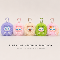 Porte-clés en peluche chat mignon et moelleux avec visage en vinyle, boîte mystère en résine, sonore, 5 styles, breloque de sac aléatoire, cadeau surprise
