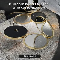 Cermin rias saku logam emas Mini kustom desain Oval setengah bulat genggam kecil cermin kosmetik pilihan personalisasi