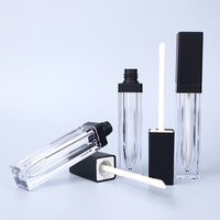 Vente en gros de contenants de gloss à lèvres en plastique transparent carré de 7 ml, emballage cosmétique vide pour les lèvres, tube vide pour gloss à lèvres