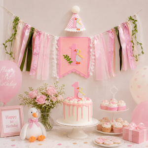 Pafu Décoration de toile de fond photo pour <span class=keywords><strong>baby</strong></span> shower, guirlande à pompons, ensemble bannière et chapeau pour le premier anniversaire de la bébé-oie, ensemble de toile de fond photo pour anniversaire de la bébé-oie - Product Image 3