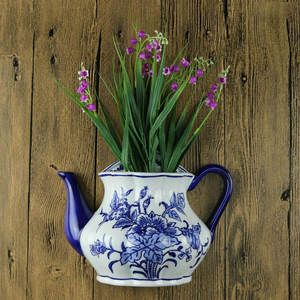 Vase mural en porcelaine bleue et blanche <span class=keywords><strong>Bouteille</strong></span> murale décorative d'intérieur pour décoration murale - Product Image 2