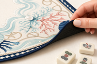 Tapis de Mahjong Américain de Luxe Moderne Coquillage Côtier, 33 Pouces Carré, 3mm Néoprène Antidérapant, Housse de Table Portable pour Soirées Jeux