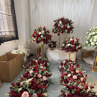 IFG 2026 Bunga Artificial Laris Manis Warna Hijau dan Merah Marun, Mawar Hydrangea untuk Dekorasi Tengah Meja Pernikahan