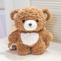 Sac à dos en peluche ours de dessin animé mignon en velours rose pour enfants, sac à bandoulière avec poupée pour enfants