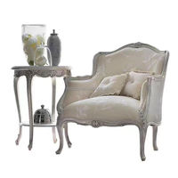 Sofá de Madera Maciza de Estilo Europeo Italiano, Color Gris Blanco Victoriano Francés, con Sillones Tallados Retro