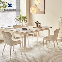 Zayshine Table rectangulaire en bois massif blanc de luxe de style nordique avec pieds de table en bois massif et plateau en pierre frittée marbrée, mobilier de restaurant