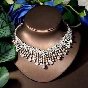 Boucles d'oreilles collier de fleurs de glycine translucides de glace de glace diamant complet ensemble de bijoux fins accessoires de robe de soirée de mariage de mariée S-258 - Product Image 4