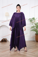 Miyake femmes luxe violet deux pièces ensemble ODM à manches longues plissé haut décontracté robe élégante grande taille spécial formel été