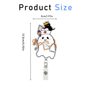 Artículo de exportación de gran demanda: Clip telescópico de acrílico de fácil extracción con diseño de fantasma de Halloween para credenciales médicas, con clip giratorio tipo cocodrilo. En stock. - Product Image 2