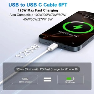 Cable de carga rápida de 30CM, 120W, 10A, cargador rápido, <span class=keywords><strong>USB</strong></span> <span class=keywords><strong>a</strong></span> tipo C, cables de transferencia de datos de alta velocidad para Samsung, Xiaomi, Huawei - Product Image 2