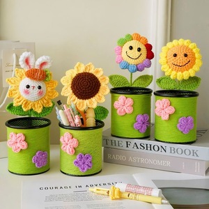 Knitted <b>Pen</b> <b>Holder</b> Green 9x22 Desk Storage With Glue Flowers Cartoon Design For Office Or Gift - Product Image 1