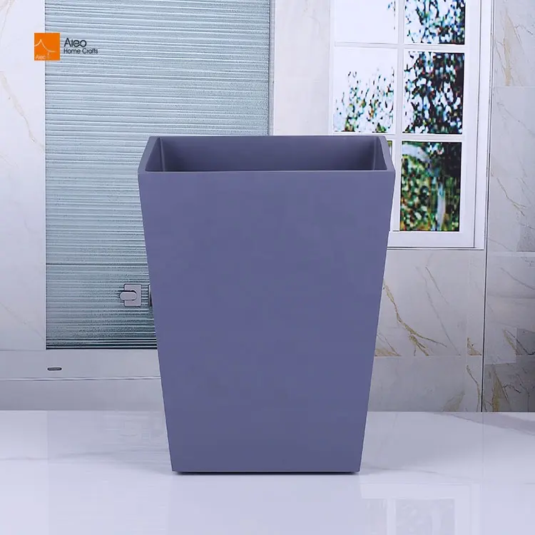 Decorative Resin Rubbish Garbage Bin Gray Cube Waste Basket without Lid Hotel Amenities Trash Can for Recycling Bathroom Set