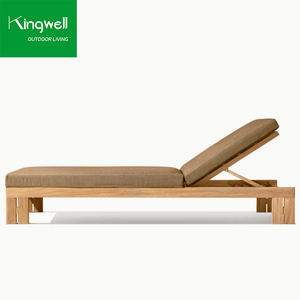 كرسي استلقاء خارجي حديث من خشب الساج مقاوم للأشعة فوق البنفسجية، مصنوع من الخشب الصلب المقاوم للماء، متين، مع وسادة للاستخدام في الفنادق. - Product Image 5