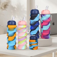 Bouteille d'eau pliable en silicone résistante à la chaleur sans BPA pour enfants, randonnée, avec couvercle