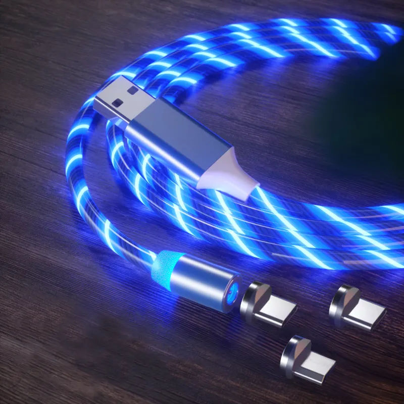 Free Sample Mobile Phone Cable Magnetic Charger Luminous LED Light Up Magnet Cable Charging Glowing USB Cables