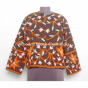 Veste d'hiver unisexe en broderie florale, style vintage bohème chic, vêtement d'extérieur en coton coupe-vent, broderie ethnique, manteau cotrise - Product Image 1