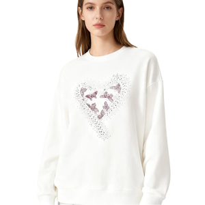 <span class=keywords><strong>Felpa</strong></span> girocollo da donna <span class=keywords><strong>con</strong></span> stampa a gradiente di cuori e farfalle <span class=keywords><strong>con</strong></span> strass, vestibilità casual e ampia - Product Image 2