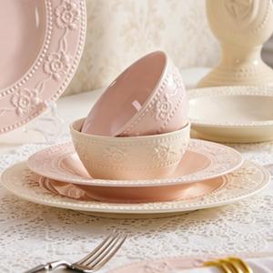 Vintage Floral Pink Ceramic Porcelain <b>Dinnerware</b> Cup Saucer Bowl Dessert Plate <b>for</b> Elegant Home Dining - Product Image 3