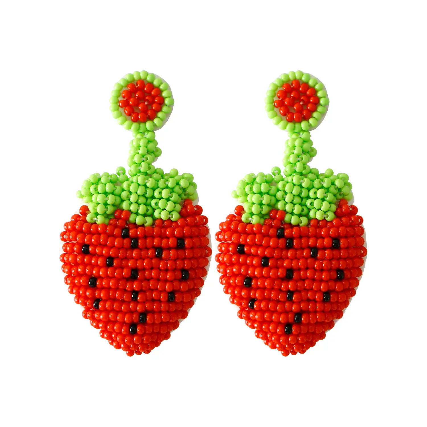 C&J Summer New Holiday Style Fruit Rice Bead Earrings Bohemian Handmade Strawberry Bead Earrings