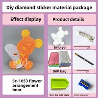 Kit DIY Rhinestone Lintas Batas untuk Merangkai Bunga Buatan Tangan, Ornamen Beruang, Set Figur Grosir