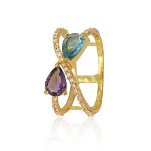 Bague en pierres précieuses hydro vintage bague faite à la main bague en plaqué or sterling bagues cadeaux d'anniversaire forme de poire 5X7mm bijou en pierres précieuses - Product Image 1