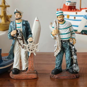 Captain And Sailor Figurine Resin 2Pcs Tabletop Decorative Ornaments For Bar Cafe <b>Window</b> Display - Product Image 1