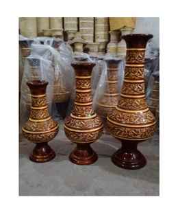 ชุดแจกันไม้ทำมือ 3 ชิ้น พร้อมงานฝังทองเหลืองและลายแกะสลักแบบดั้งเดิม แจกันทรงสูงสำหรับตกแต่งบ้าน - Product Image 4