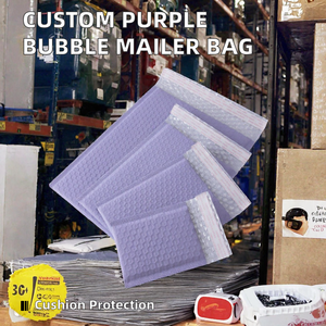 Enveloppe d'expédition personnalisée avec logo, enveloppe en polyéthylène rembourrée à bulles de couleur violette, imprimée, pour vêtements, cosmétiques, électroniques - Product Image 2