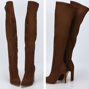 Dropshipping Bottes cuissardes sexy à talon épais et fermeture éclair longue, haute qualité, nouvelle collection 2025 - Product Image 5