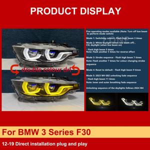 J ONE - Faros Delanteros para Automóvil, Color Amarillo y Blanco, con Interruptor para Luz Alta, para <span class=keywords><strong>BMW</strong></span> Serie 3 F30 2012-2019, Actualización de Faros - Product Image 2