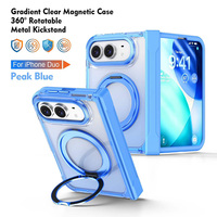 Coque transparente pour iPhone 15 Pro Max 16 Plus 17E 18 Duo avec béquille magnétique rotative à 360° et protection d'objectif colorée