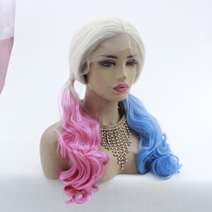 Cosplay <span class=keywords><strong>Drag</strong></span> <span class=keywords><strong>Queen</strong></span> pelucas peinado blanco Rubio Ombre medio bebé rosa/medio zafiro azul sintético encaje frente pelucas para mujer fiesta - Product Image 3