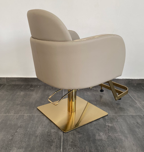 Luxury Beige Synthetic Leather Salon Barber Chair Gold <b>Frame</b> Stylish 360 Swivel Steel Gym Ergonomic Height Living Room - Product Image 2