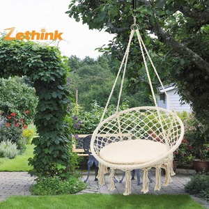 Silla <span class=keywords><strong>Colgante</strong></span> Tipo Cesta para Adultos y Niños ZT-043-1 con Borlas, para Uso en Interiores y Exteriores, Material de Algodón, <span class=keywords><strong>Hamaca</strong></span> Reclinable para el Hogar - Product Image 4