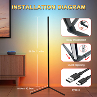 Lampadaire d'angle à LED avec lumière d'ambiance RVB USB5V APP Télécommande pour chambre à coucher salon Lumière d'appoint