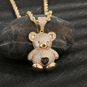 Venta al por mayor OEM ODM Hip Hop Colgantes y dijes de latón chapados en oro de 14k con circonita en forma de corazón y diseño de oso de peluche para unisex - Product Image 2