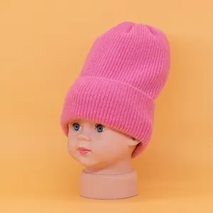 精品纯色粉红色女婴冬季帽子帽子羊毛针织帽帽子